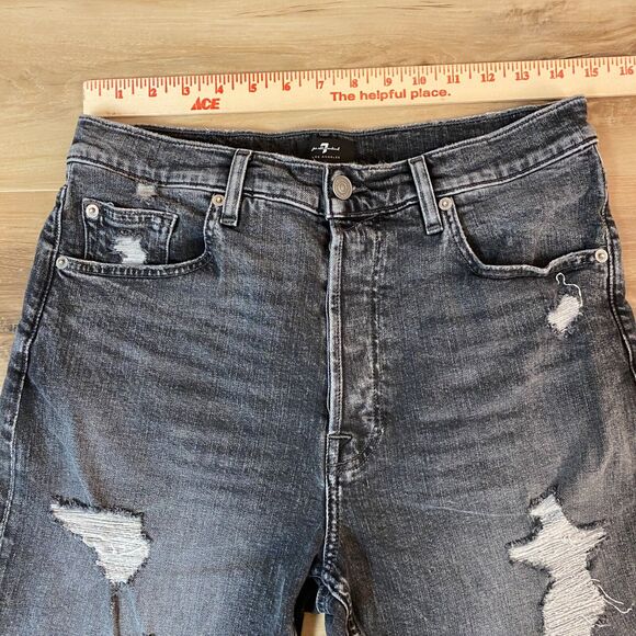 7 for all mankind Jean Shorts Mens 30 Jorts Gray Distressed 8" Cutoff Button Fly - Picture 2 of 8